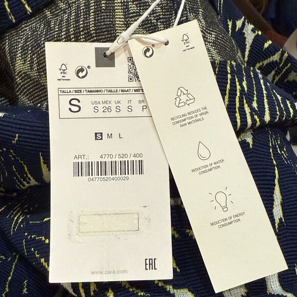 Zara Blue Tropical Textured Jacquard Rhinestone Floral Stretch Mini Skirt NEW - Picture 13 of 14